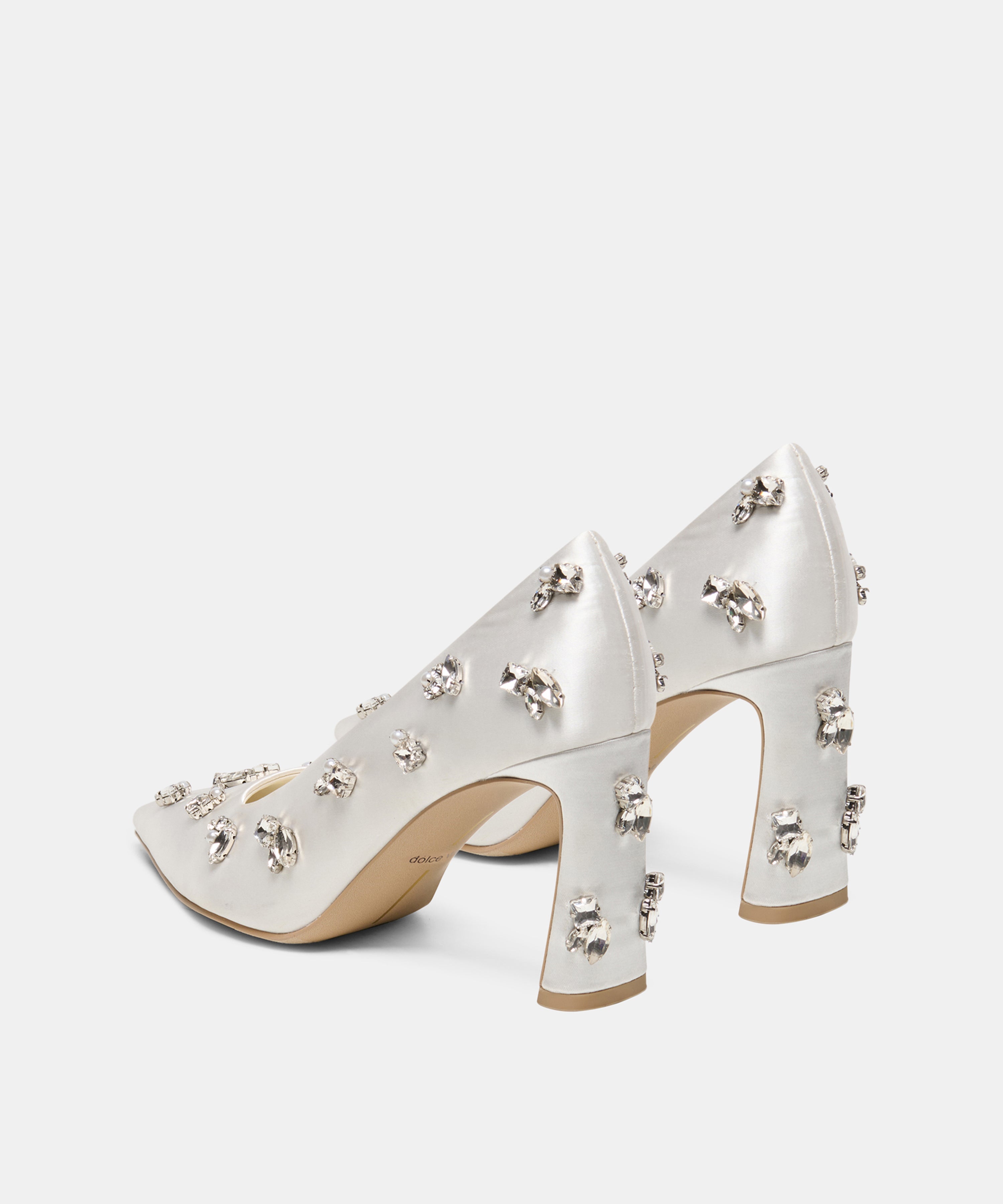 KAYNA RHINESTONE HEELS WHITE SATIN